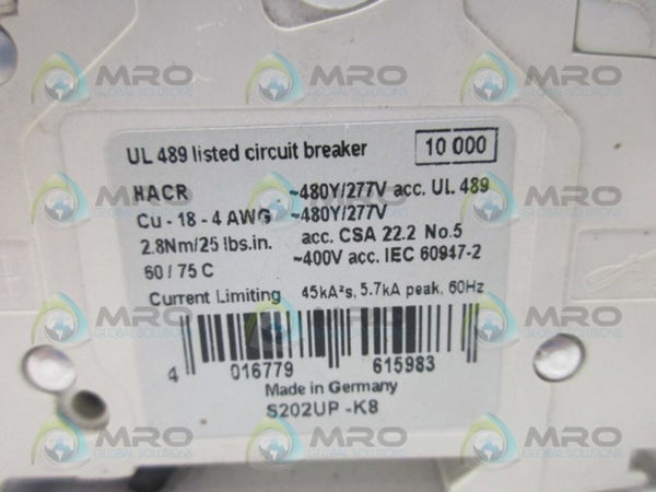 ABB S202UP-K8 CIRCUIT BREAKER 8A UNMP