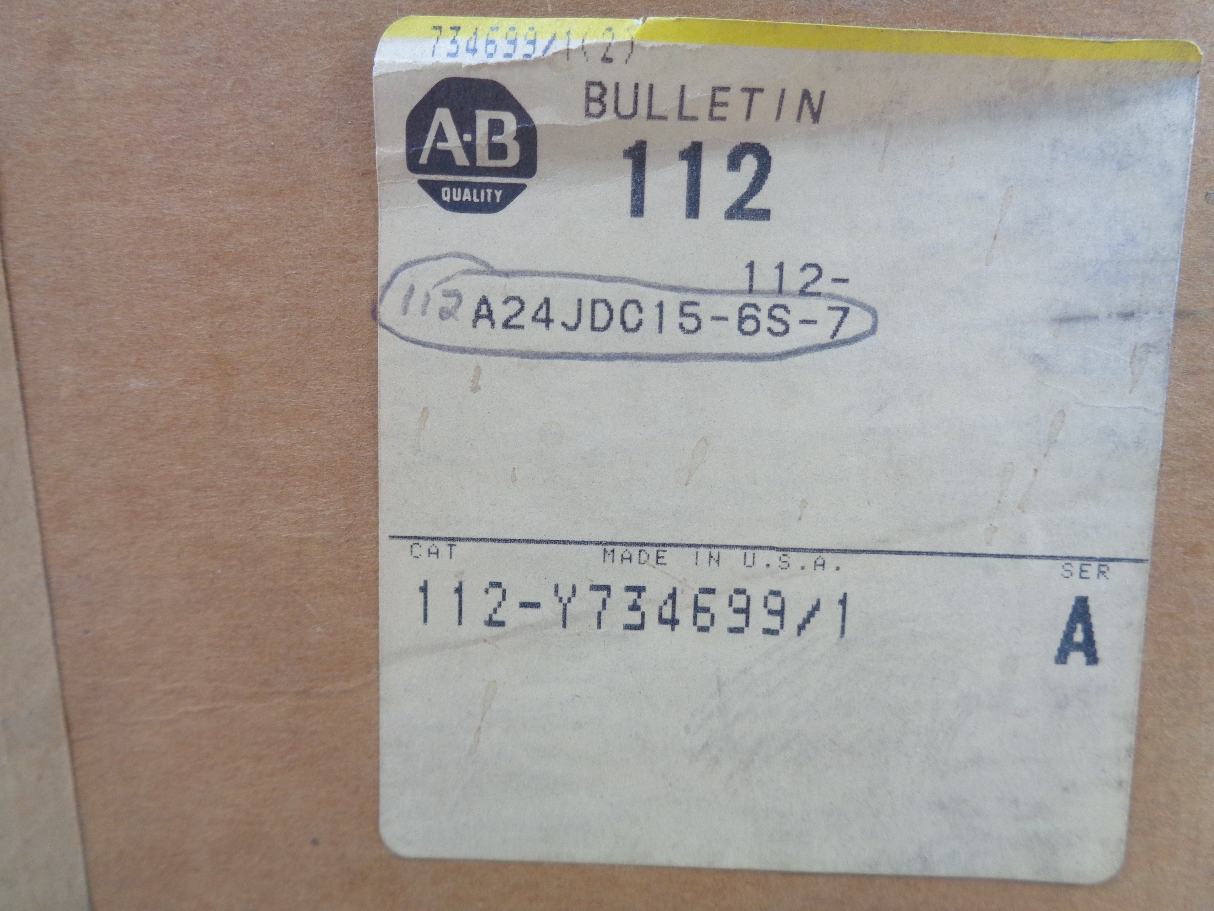 ALLEN BRADLEY 112-A24JDC15-6S-7 SER. A (BR/YL) NSMP