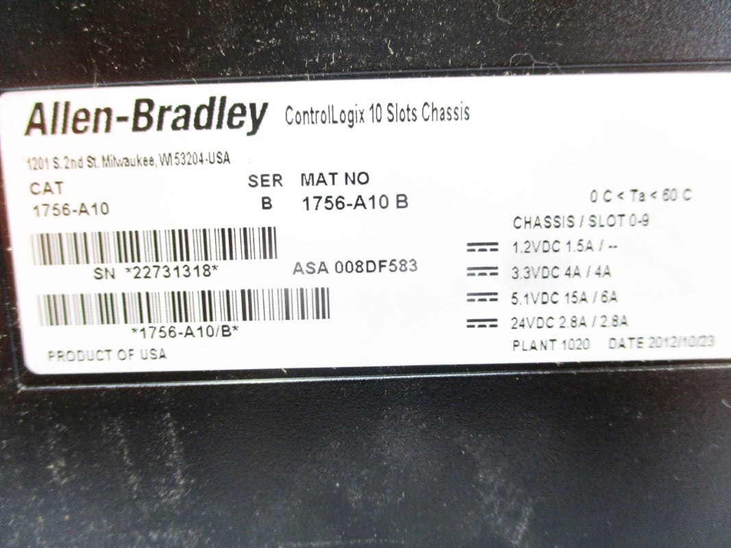 ALLEN BRADLEY 1756-A10 SER. B 24VDC 2.8A REMAN