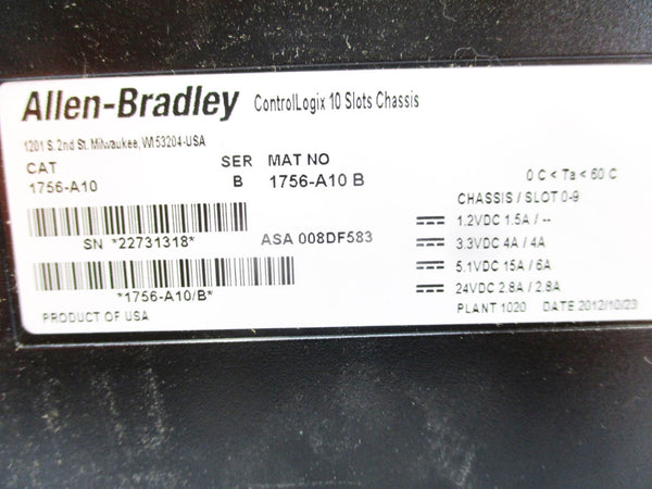 ALLEN BRADLEY 1756-A10 SER. B 24VDC 2.8A REMAN