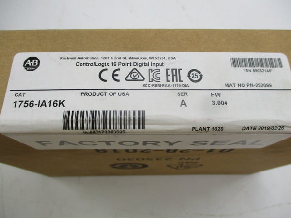 ALLEN BRADLEY 1756-IA16K SER. A F/W 3.004 DATE: 2019 NSFS