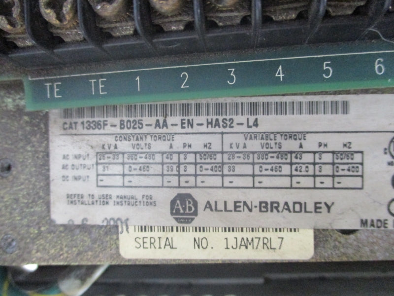 ALLEN BRADLEY 1336F-B025-AA-EN-HAS2-L4 SER. A 380-480V 40A (NO COVER) UNMP