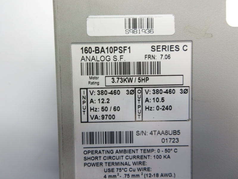 ALLEN BRADLEY 160-BA10PSF1 SER. C F/W 7.06 380-460V 12.2A UNMP