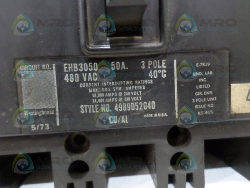 WESTINGHOUSE EHB3050 CIRCUIT BREAKER 50A (AS PICTURED)  UNMP