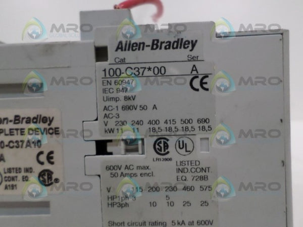 ALLEN BRADLEY 100-C37A10 SER. A CONTACTOR  UNMP