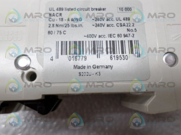 ABB S202U-K3 CIRCUIT BREAKER 3A NSNP