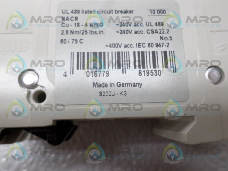 ABB S202U-K3 CIRCUIT BREAKER 3A NSNP