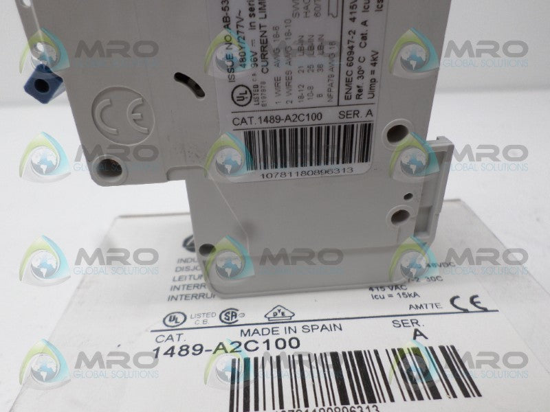 ALLEN BRADLEY 1489-A2C100 CIRCUIT BREAKER SER. A 10A 480Y/277V  NSMP