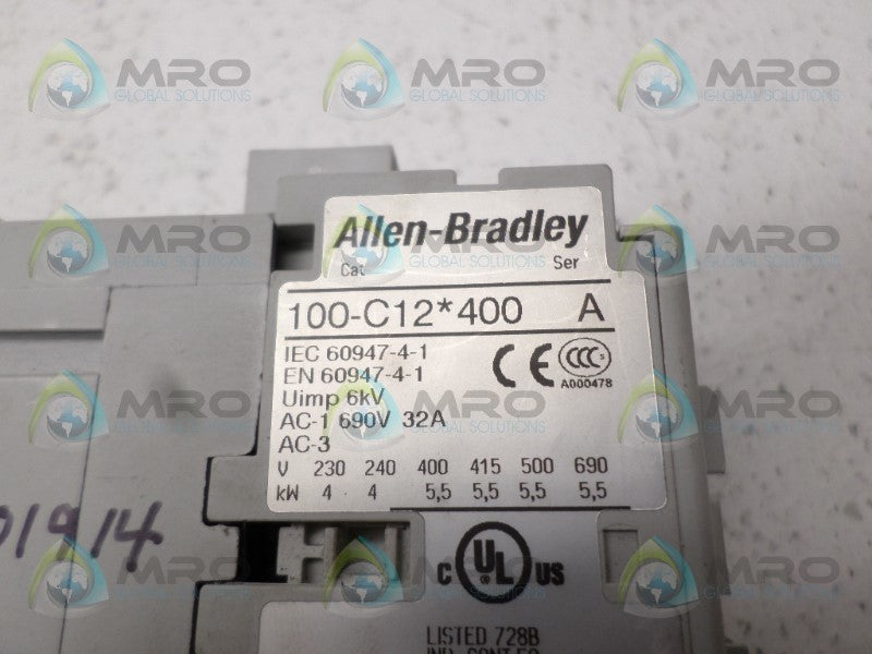 ALLEN BRADLEY 100-C12D400 SER. A CONTACTOR 110/120V  UNMP