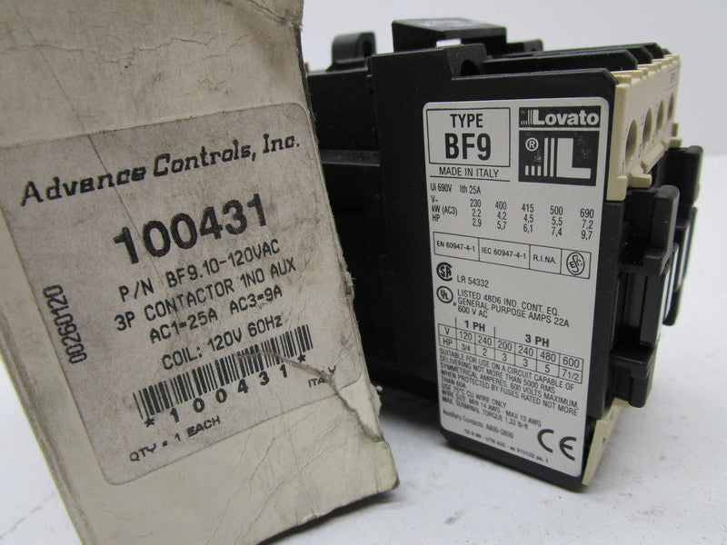 ADVANCE CONTROLS BF9.10-120VAC CONTACTOR 120V  NSMP
