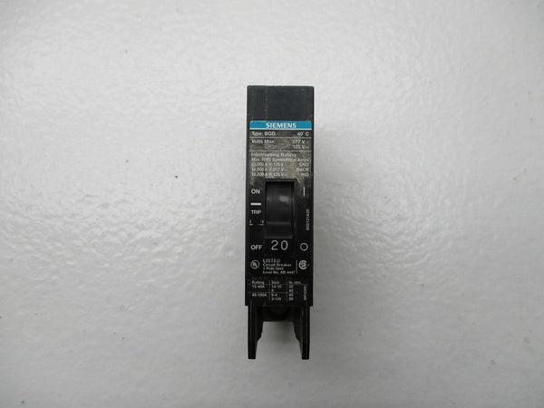 SIEMENS BQD120 CIRCUIT BREAKER 20A 120/277V NSNP
