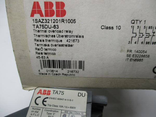 ABB TA75DU-63 1SAZ321201R1005 THERMAL OVERLOAD RELAY NSMP