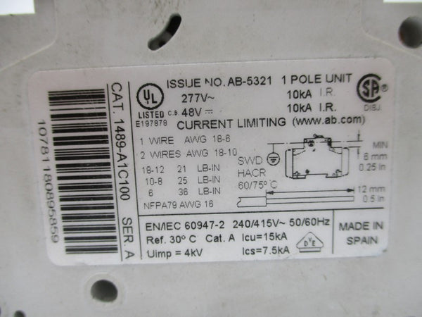 ALLEN BRADLEY 1489-A1C100 SER. A 10A 277V UNMP
