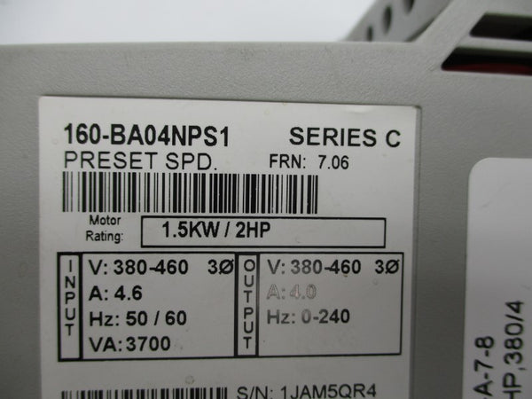 ALLEN BRADLEY 160-BA04NPS1 SER. C F/W 7.06 380-460V 4.6A UNMP