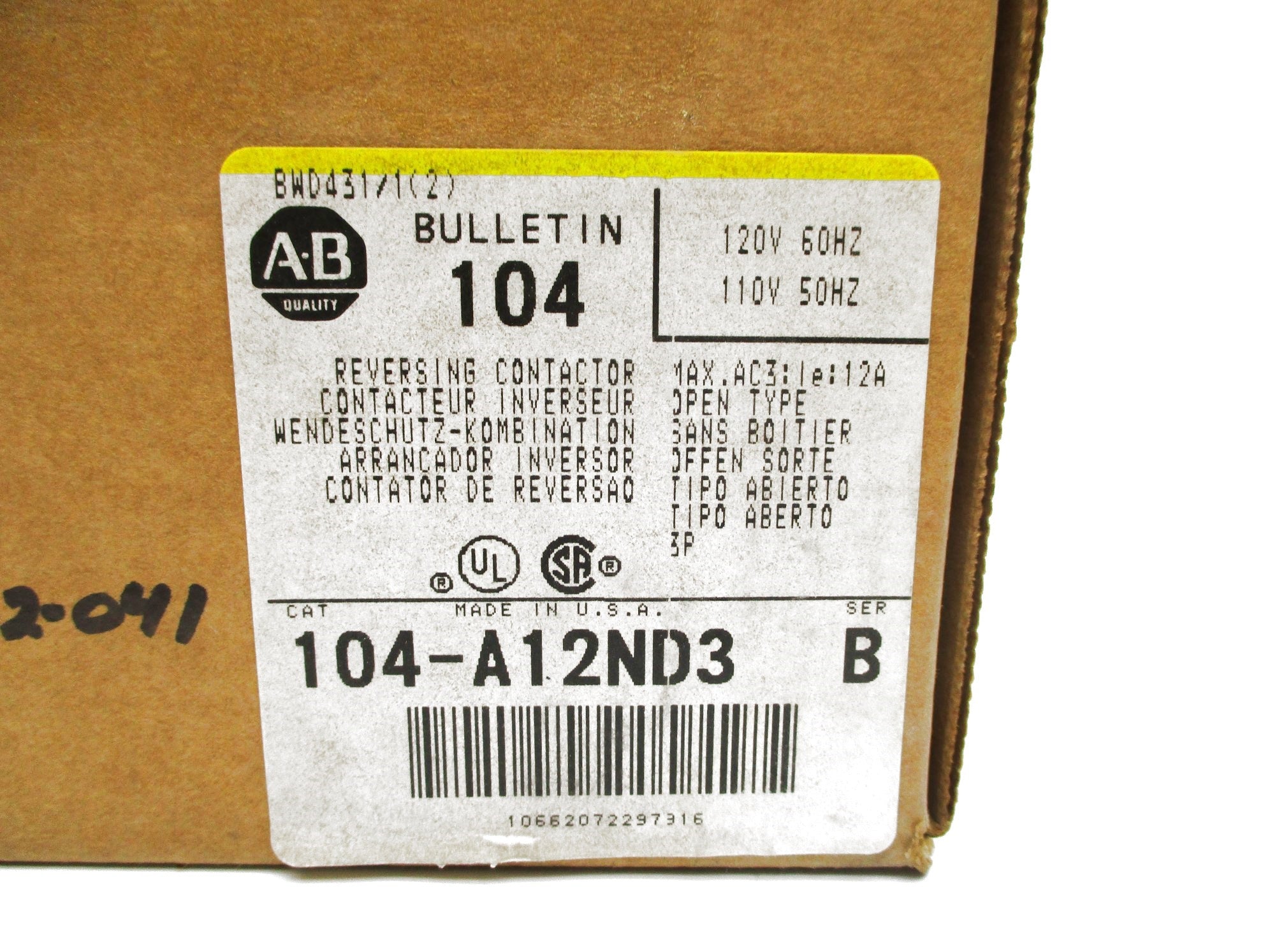 ALLEN BRADLEY 104-A12ND3 SER. B (BR/YL) 110/120V NSMP