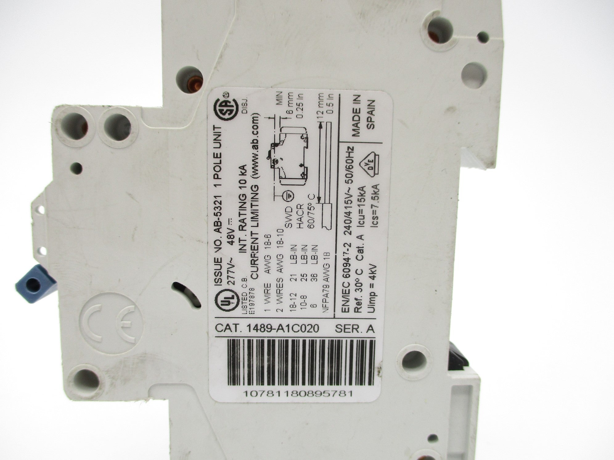 ALLEN BRADLEY 1489-A1C020 SER. A 2A 277V UNMP
