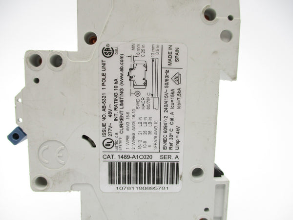 ALLEN BRADLEY 1489-A1C020 SER. A 2A 277V UNMP