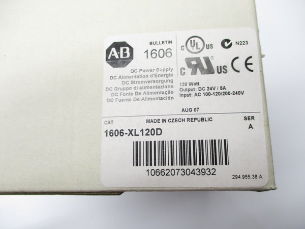 ALLEN BRADLEY 1606-XL120D SER. A 100-120VAC/200-240VAC 2.6/1.4A (WH) NSMP