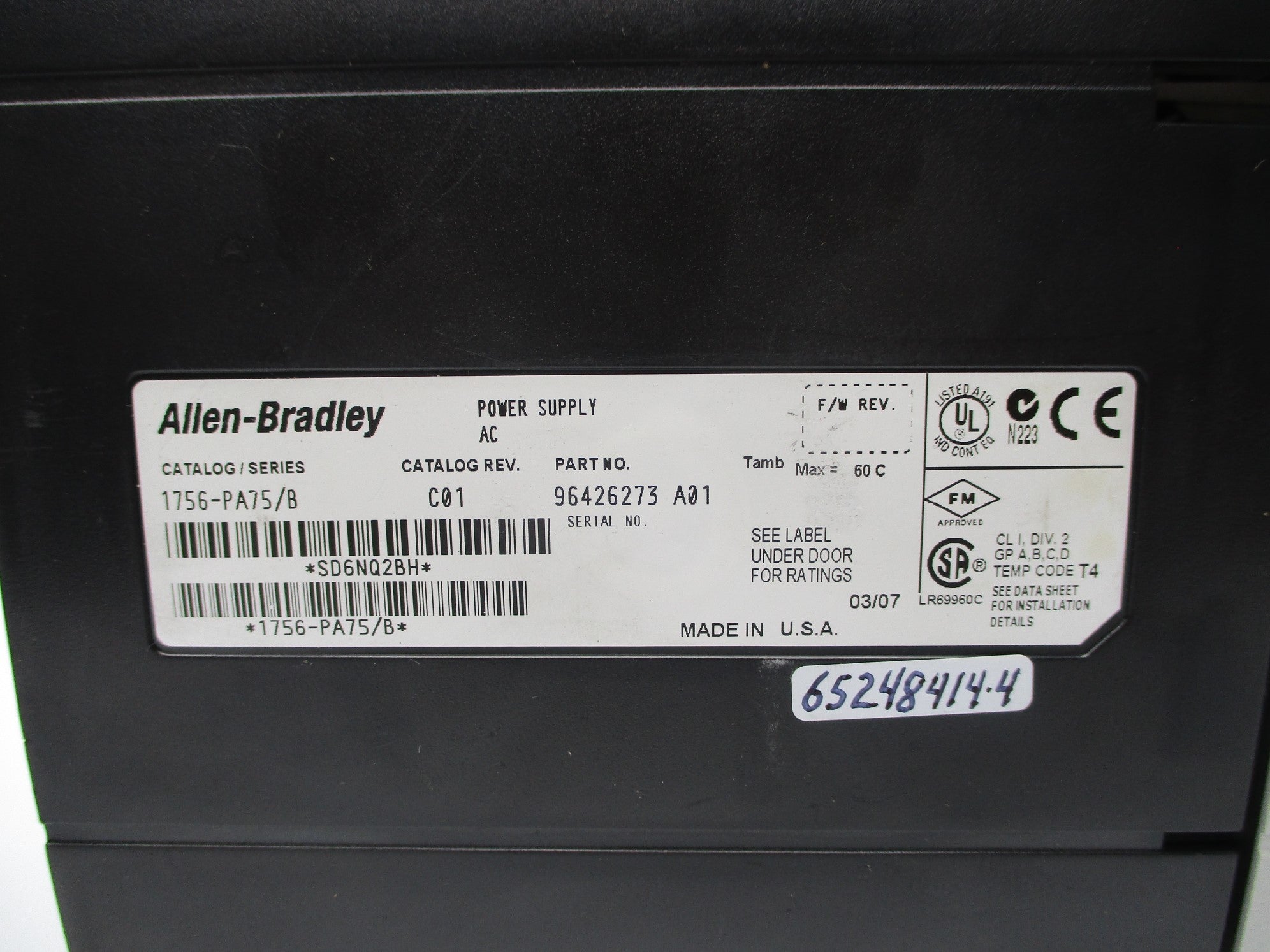 ALLEN BRADLEY 1756-PA75 SER. B 120/240VAC 13.0A NSNP