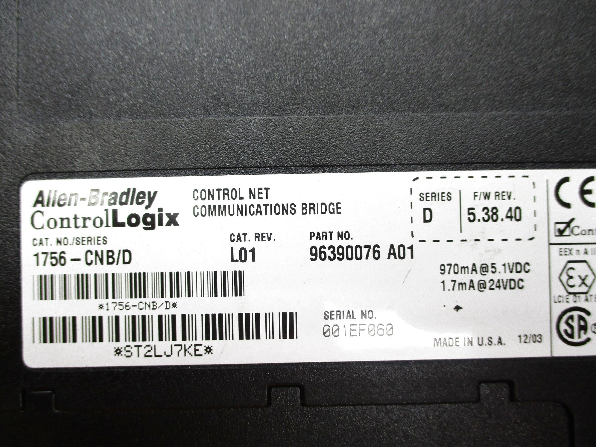 ALLEN BRADLEY 1756-CNB SER. D F/W 5.38.40 NSNP