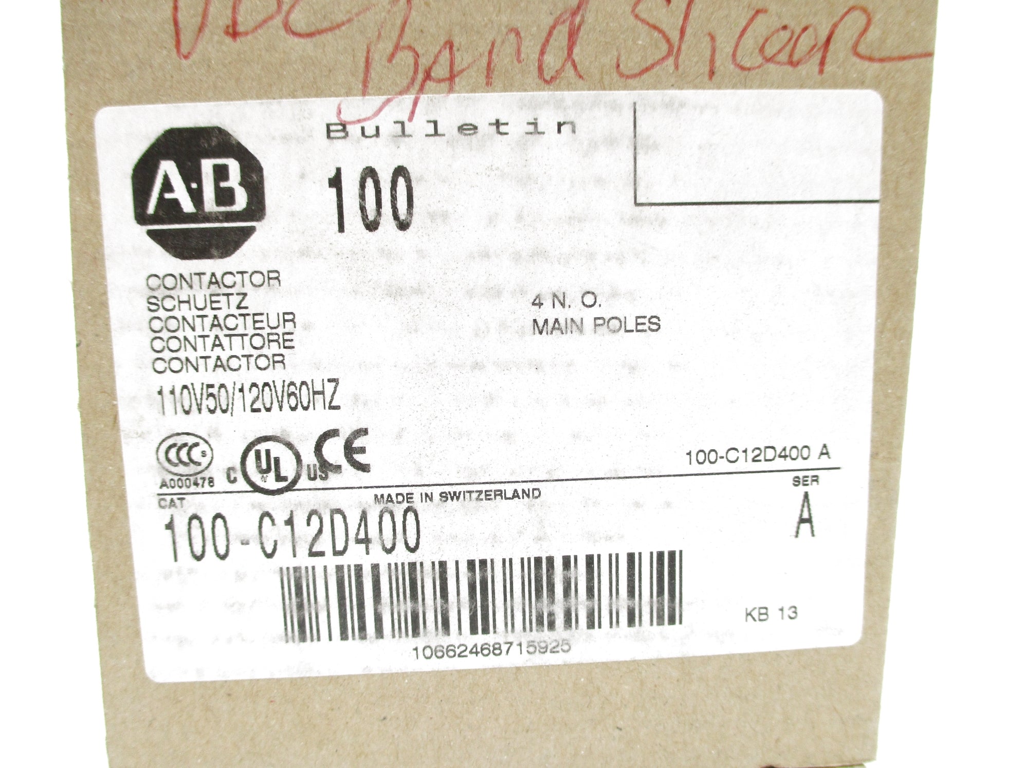 ALLEN BRADLEY 100-C12D400 SER. A 110/120V (BR/WH) NSMP