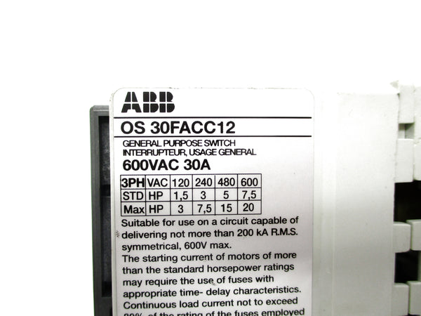 ABB OS30FACC12 600VAC 30A UNMP