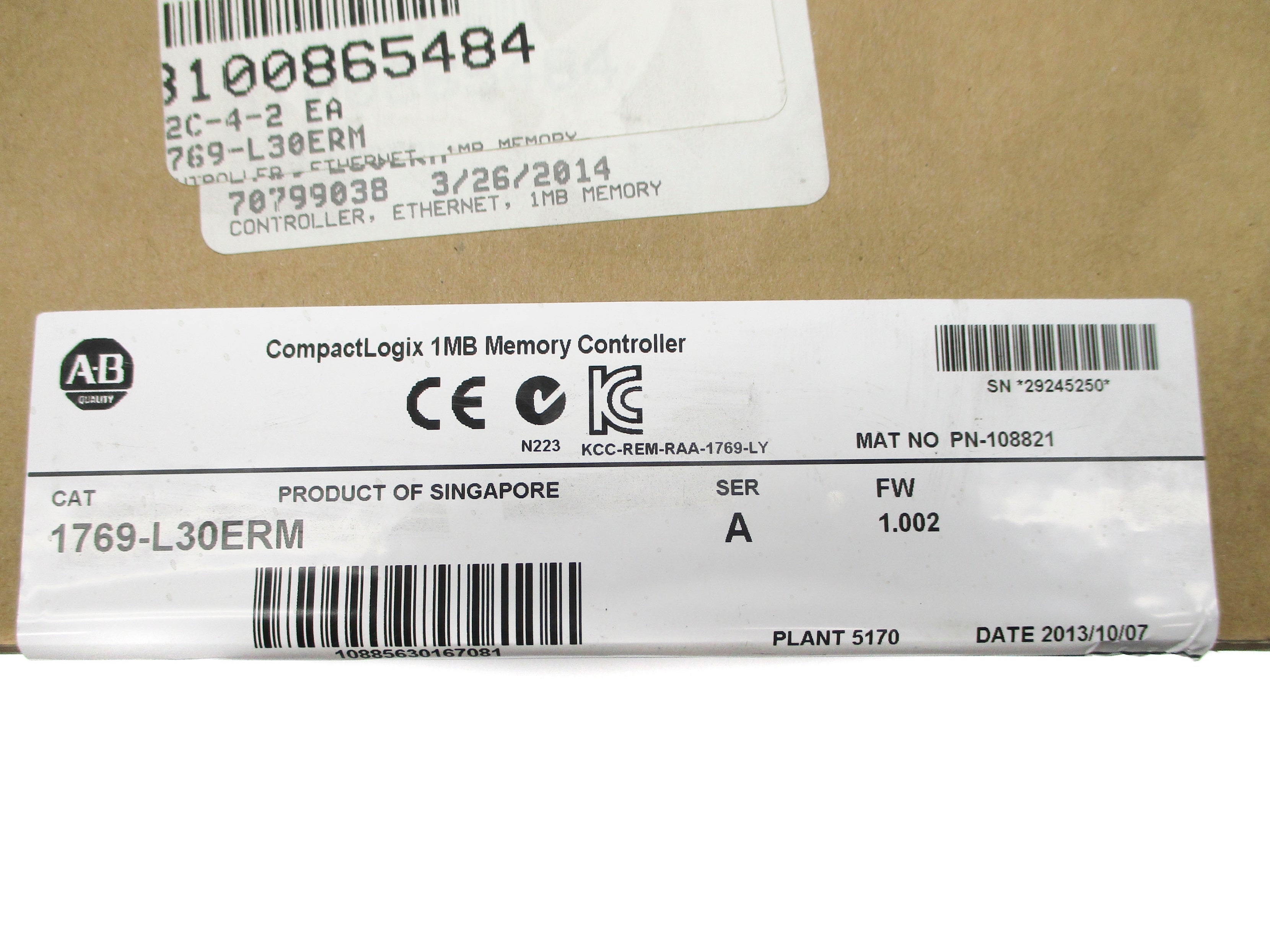 ALLEN BRADLEY 1769-L30ERM SER. A F/W 1.002 DATE: 2013 NSFS