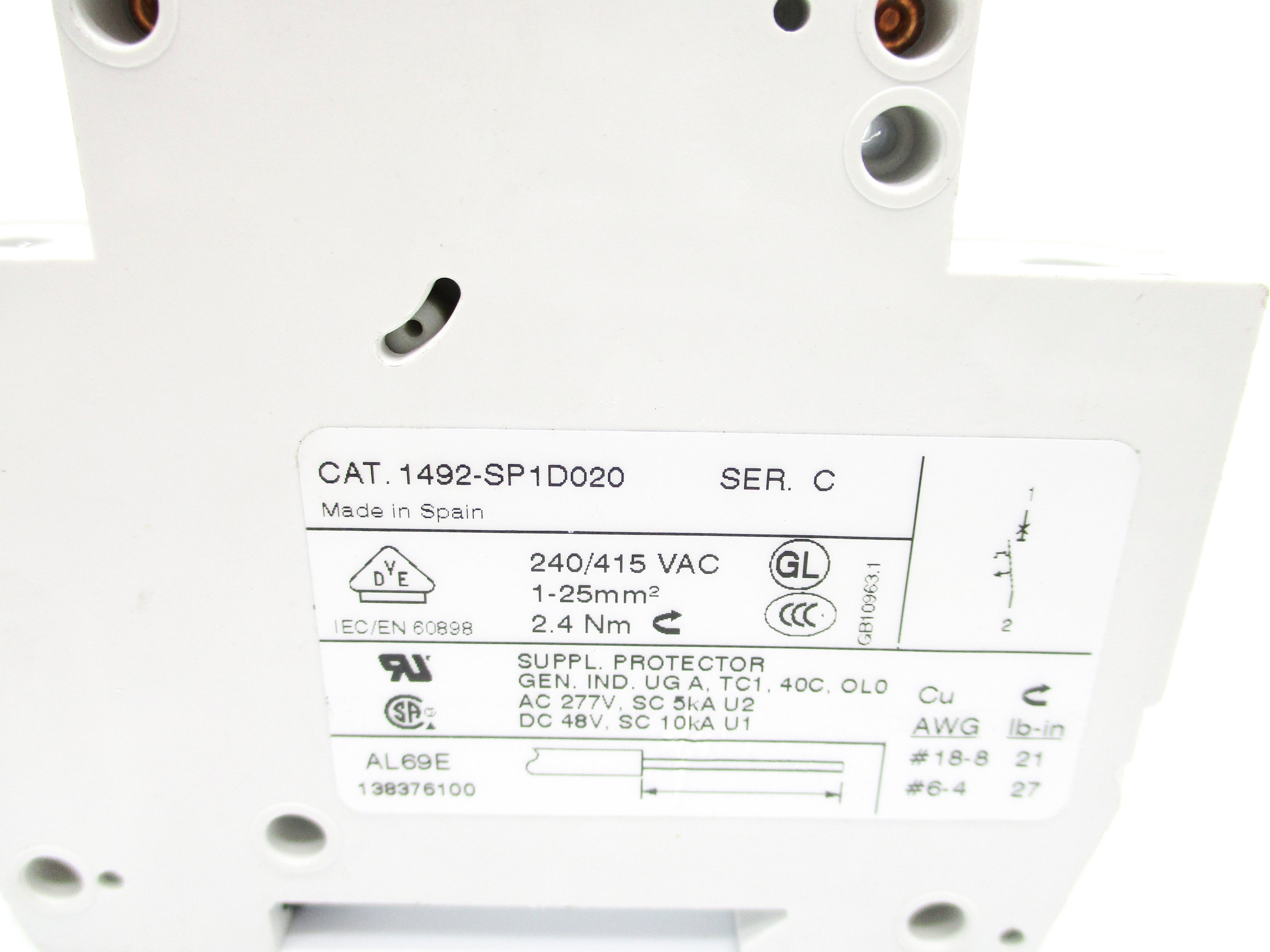 ALLEN BRADLEY 1492-SP1D020 SER. C 277VAC 2A NSNP