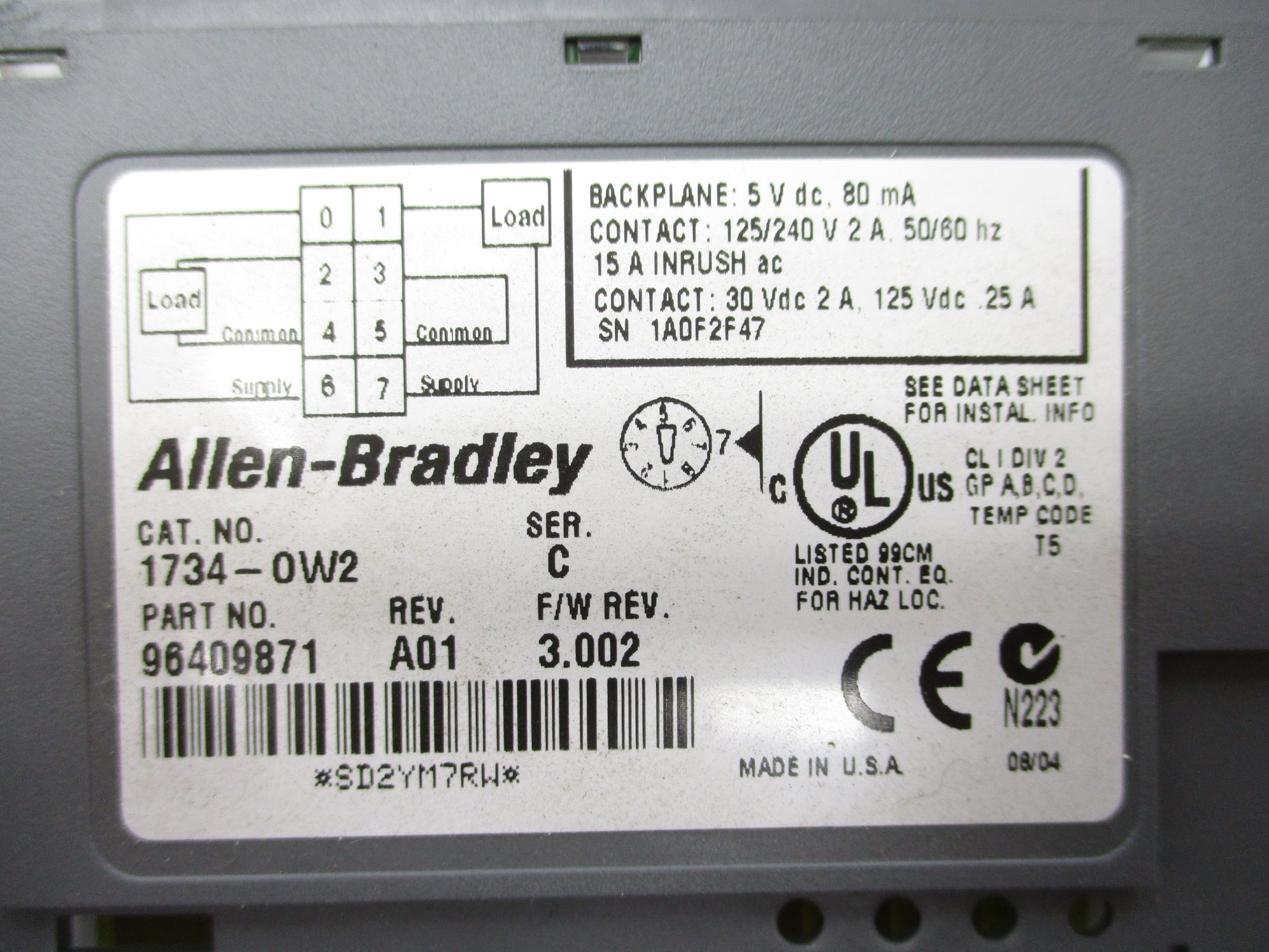 ALLEN BRADLEY 1734-OW2 SER. C F/W 3.022 125/240VAC 2A NSMP