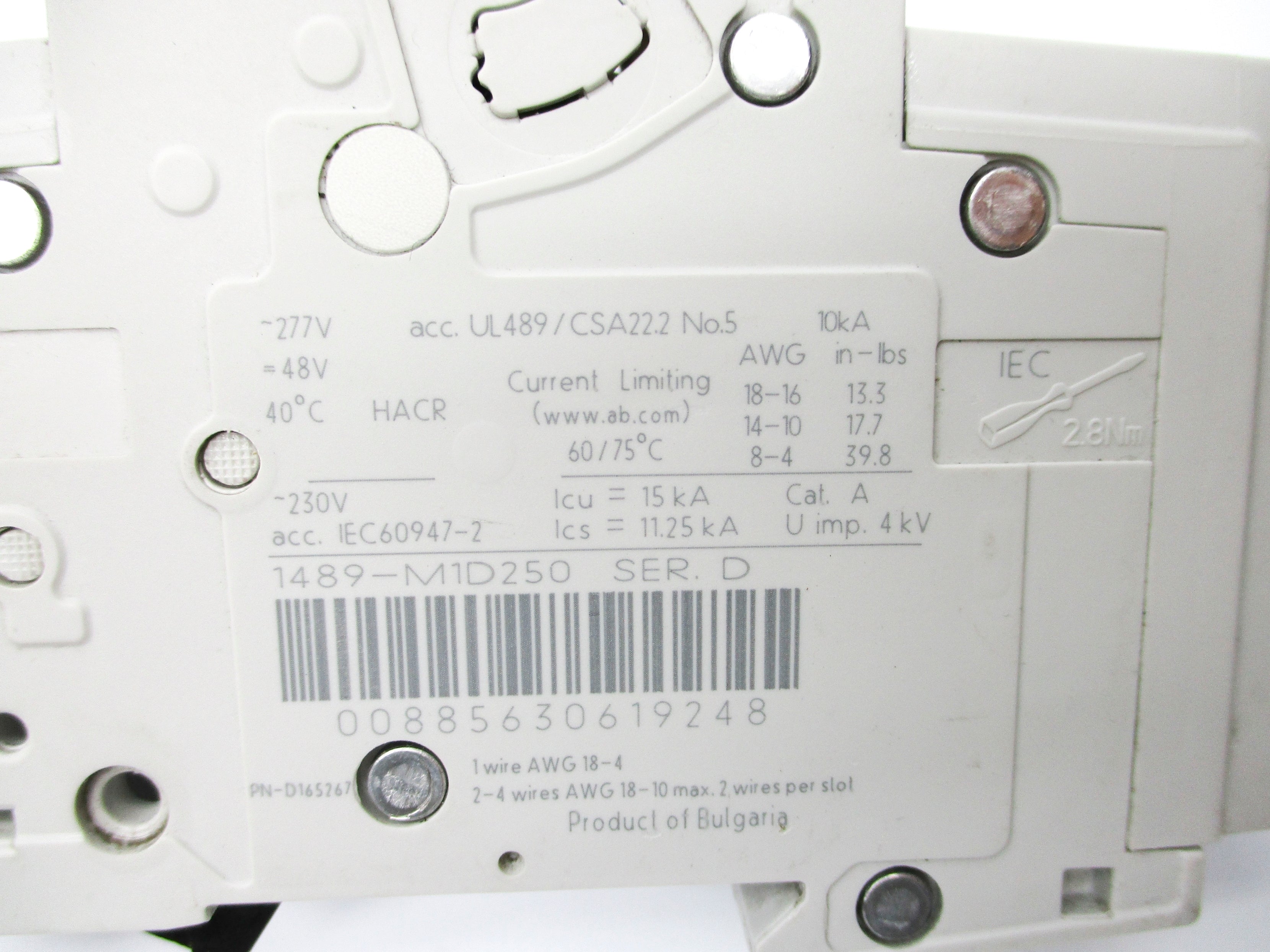 ALLEN BRADLEY 1489-M1D250 SER. D 277VAC 25A NSNP