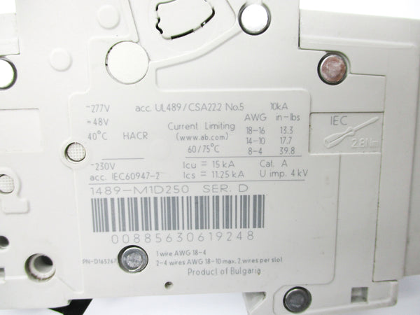 ALLEN BRADLEY 1489-M1D250 SER. D 277VAC 25A NSNP