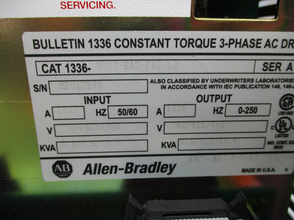ALLEN BRADLEY 1336-B007-EAD-FA2-L3 SER. A UNMP