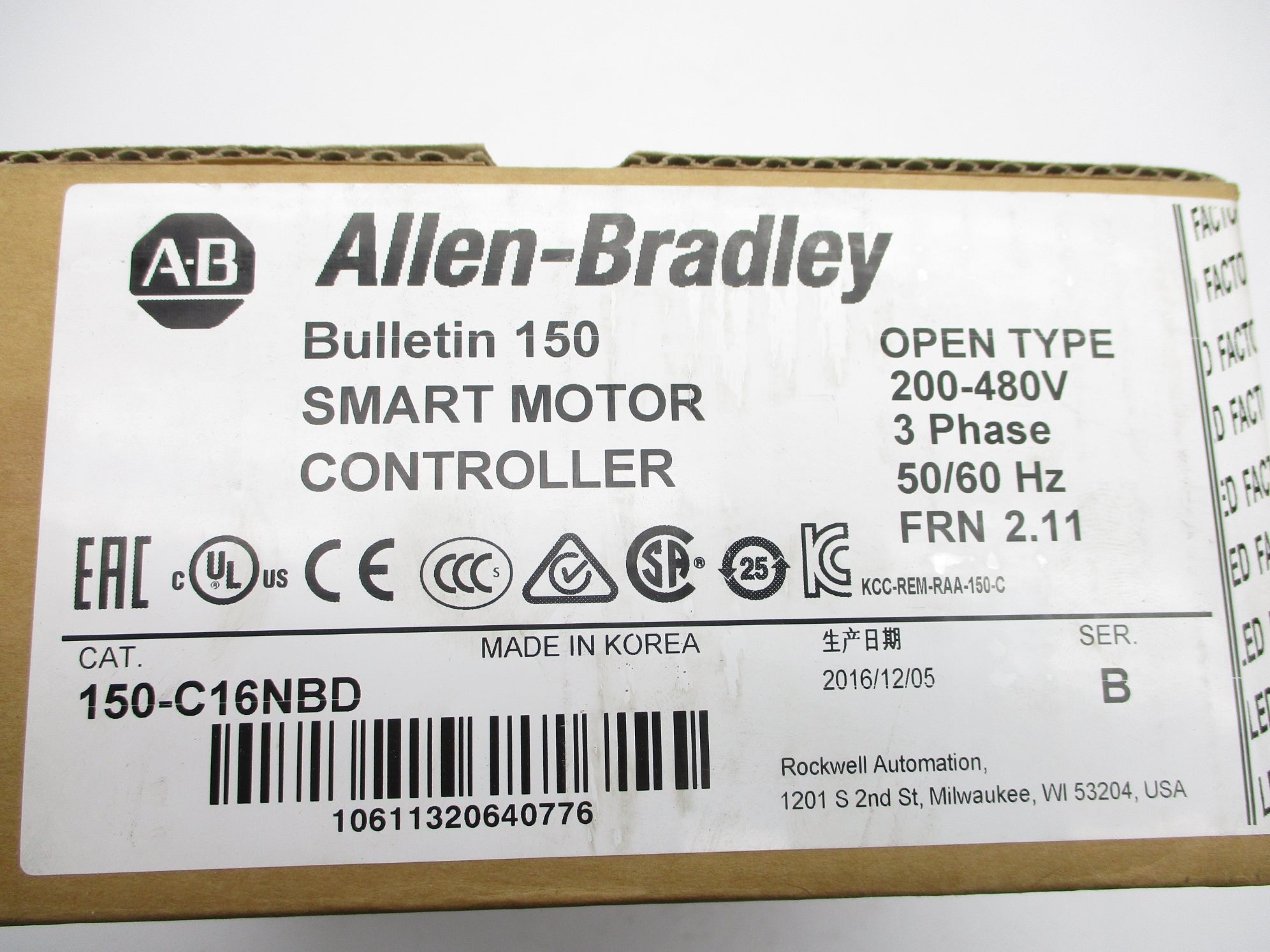 ALLEN BRADLEY 150-C16NBD SER. B F/W 2.11 DATE: 2016 NSFS