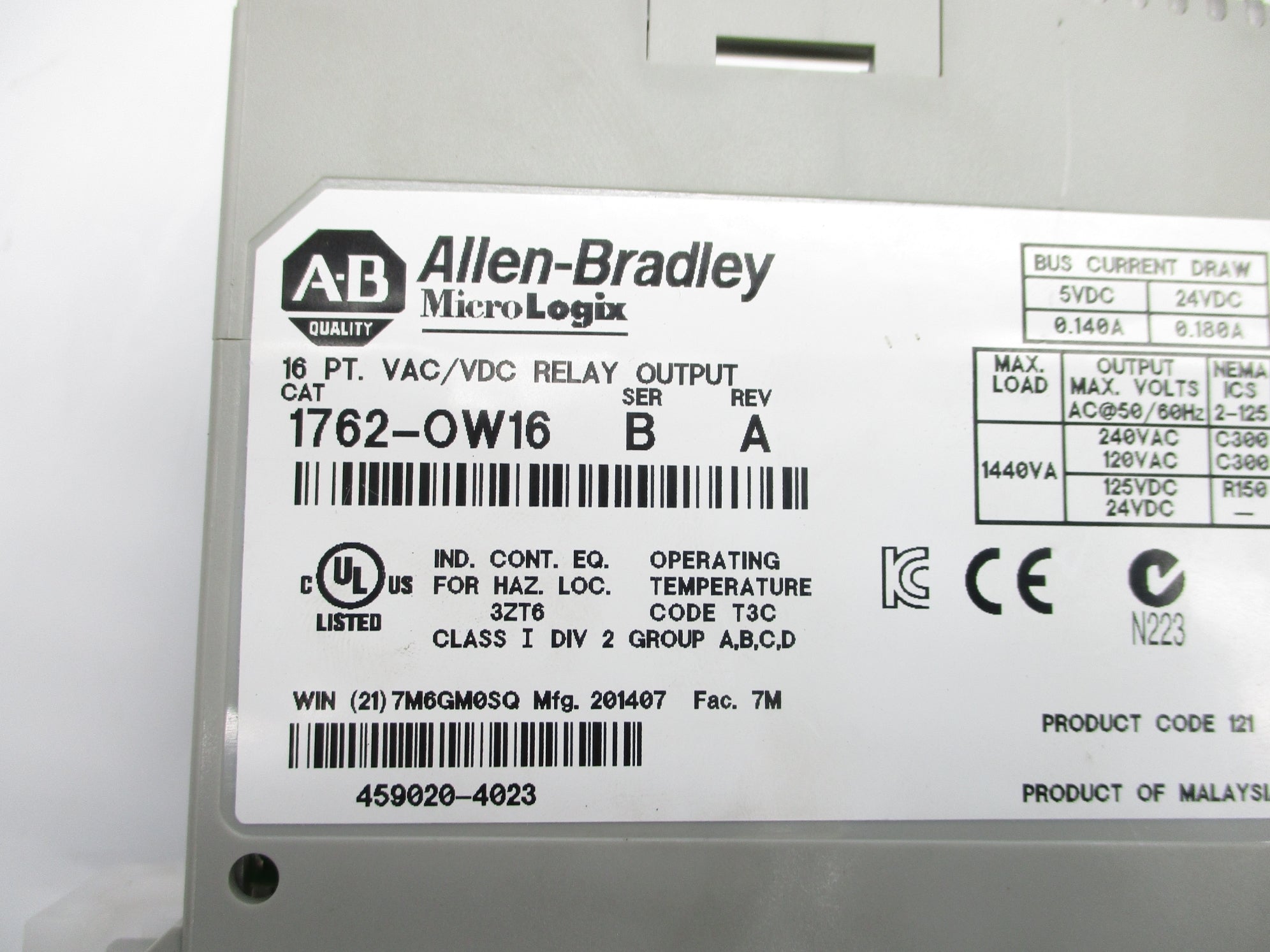 ALLEN BRADLEY 1762-OW16 SER. B UNMP