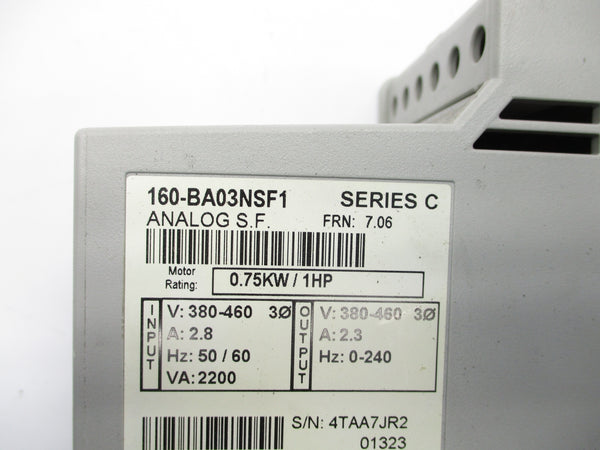 ALLEN BRADLEY 160-BA03NSF1 SER. C F/W 7.06 380-460V 2.8A UNMP
