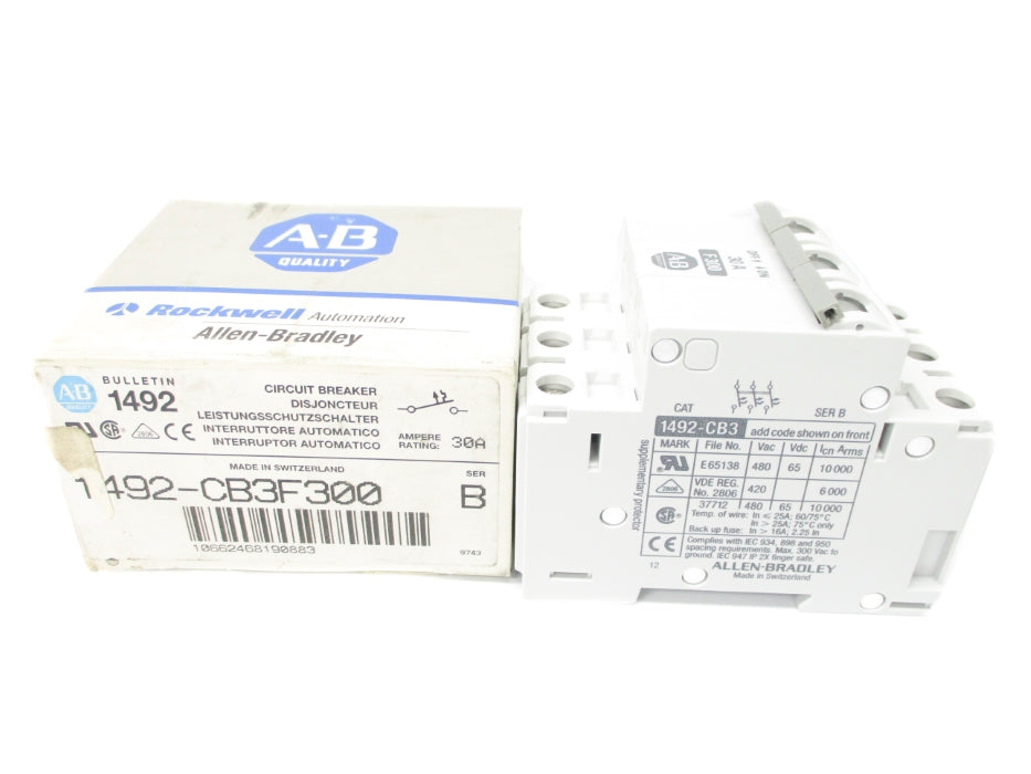 ALLEN BRADLEY 1492-CB3F300 SER. B 30A 480VAC NSMP