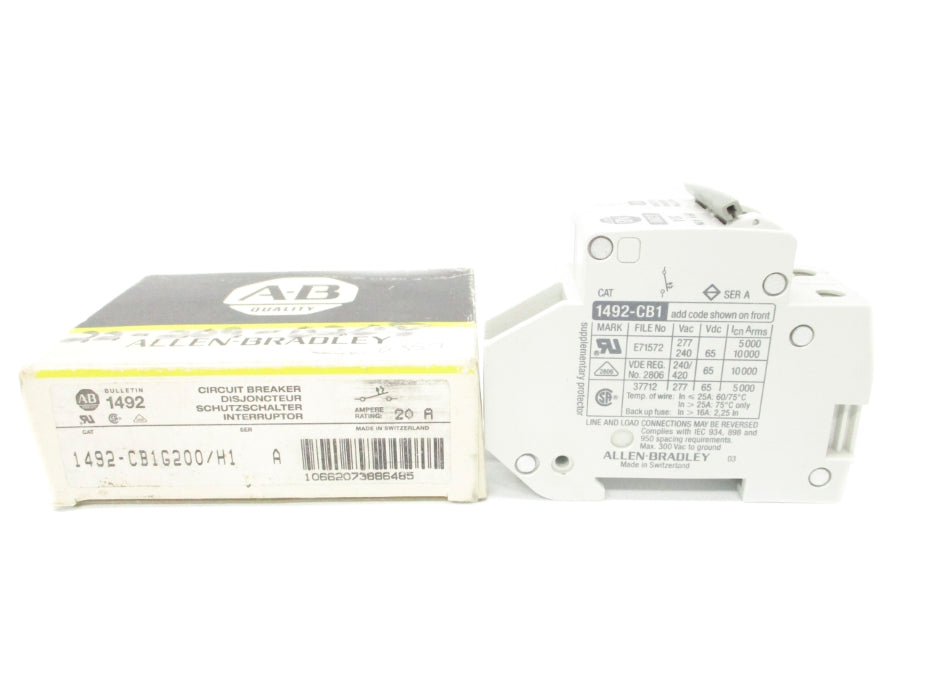 ALLEN BRADLEY 1492-CB1G200/H1 SER. A 20A 277VAC NSMP