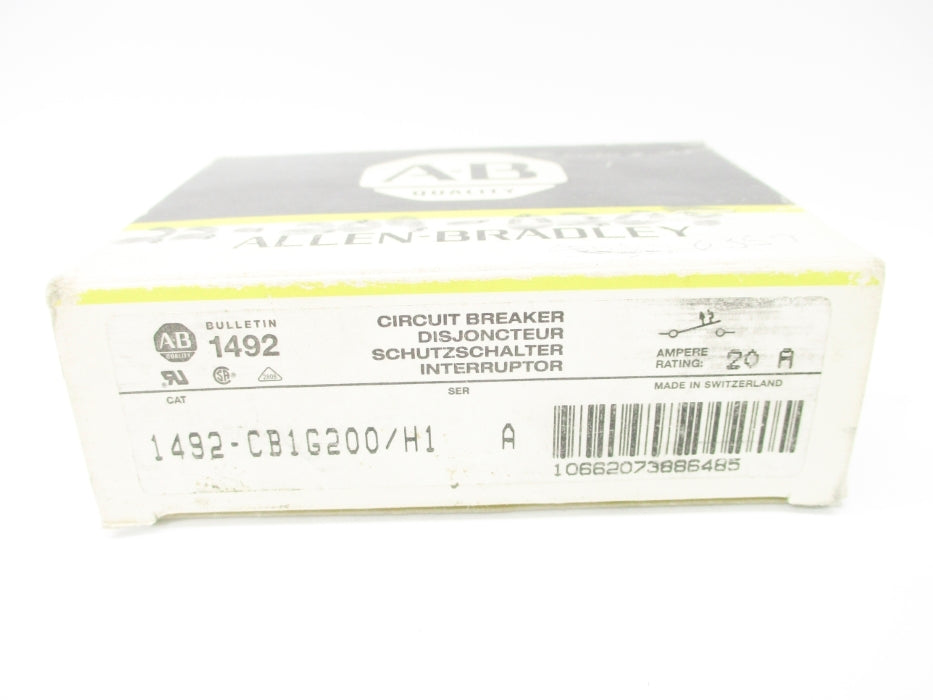 ALLEN BRADLEY 1492-CB1G200/H1 SER. A 20A 277VAC NSMP