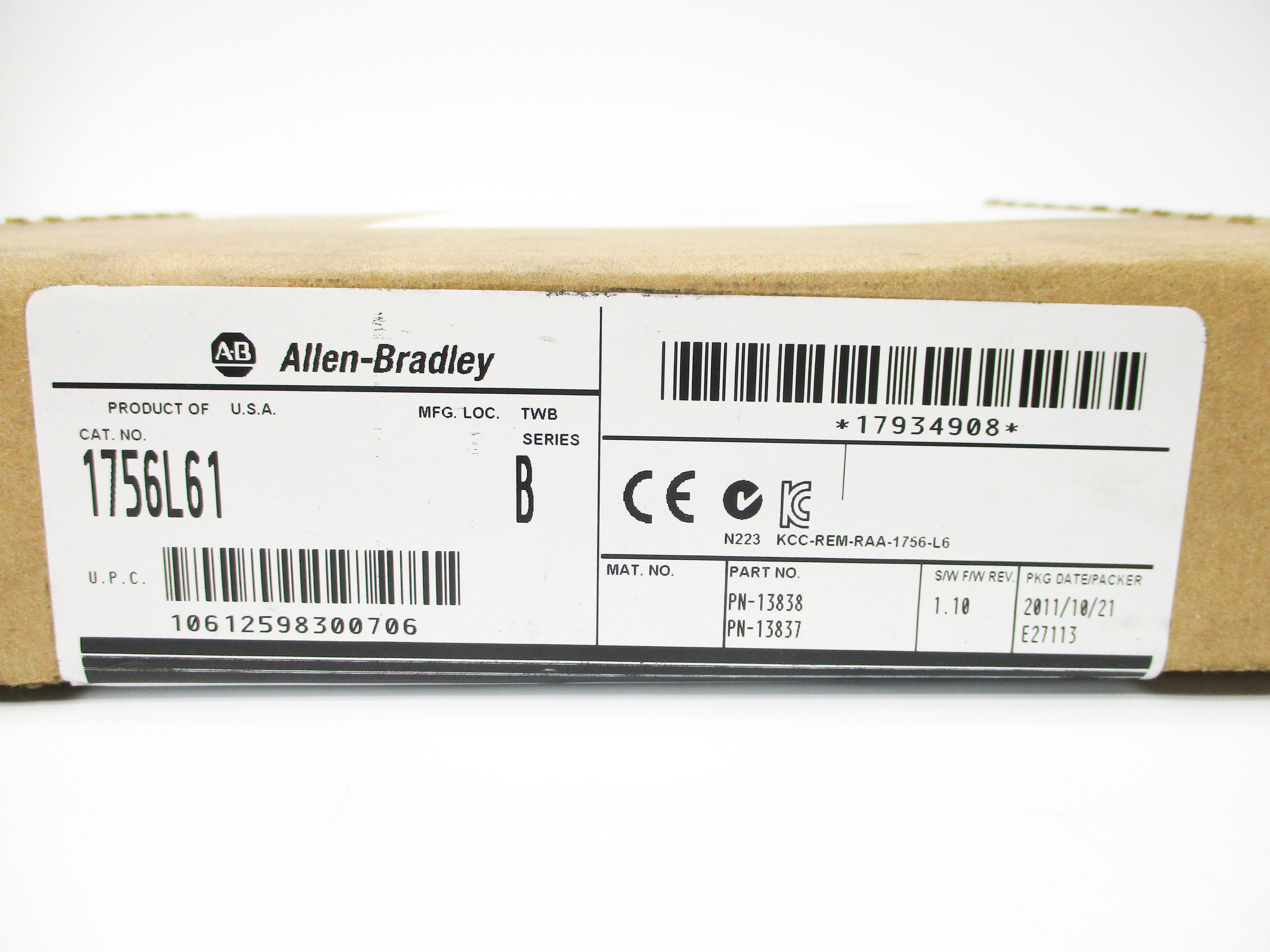 ALLEN BRADLEY 1756-L61 SER. B F/W 1.10 F/W DATE:2011 NSFS