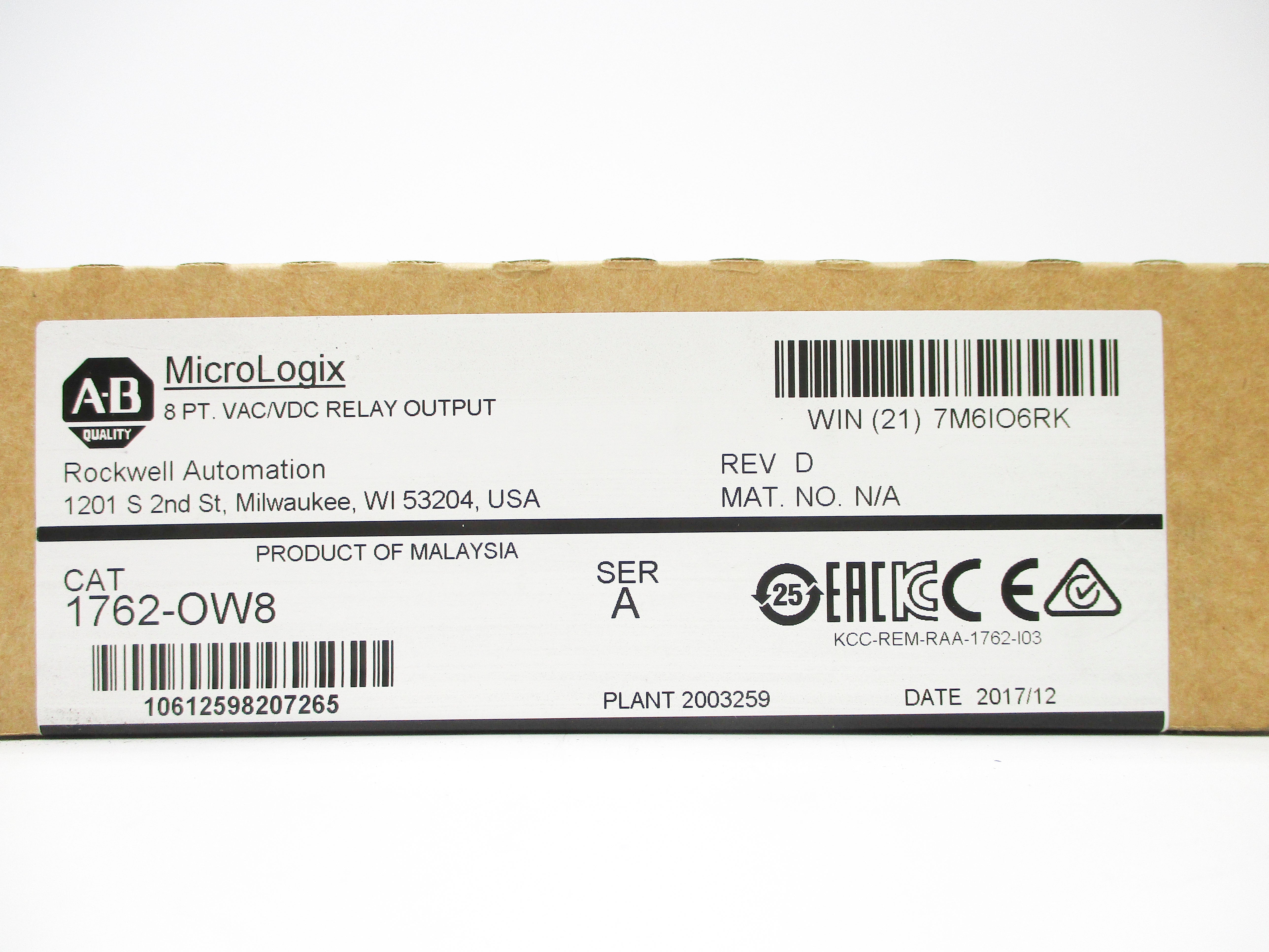 ALLEN BRADLEY 1762-OW8 SER. A DATE: 2017 NSFS