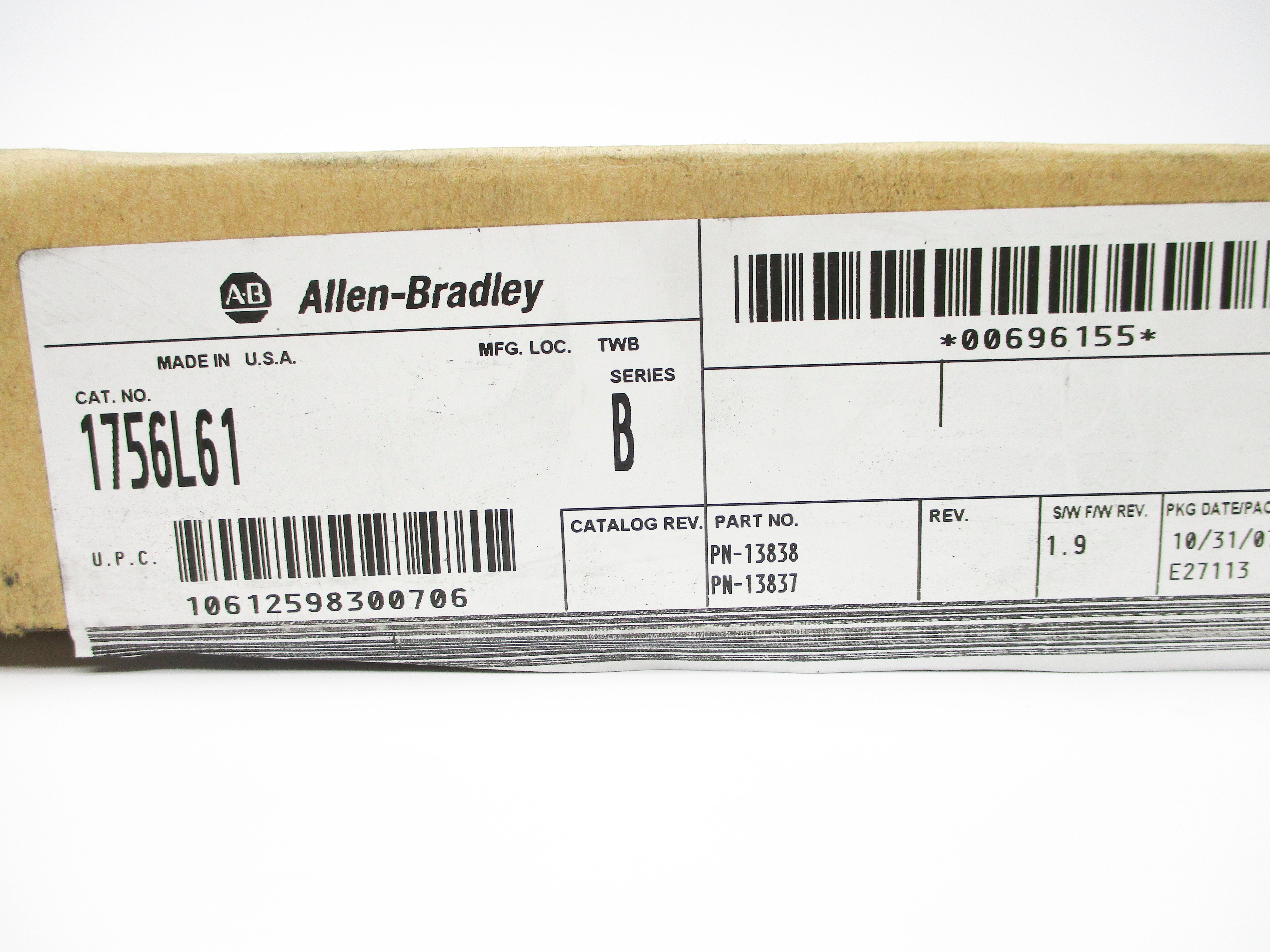 ALLEN BRADLEY 1756-L61 SER. B F/W 1.9 NSMP
