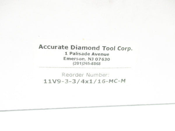 ACCURATE DIAMOND TOOL 11V9-3-3/4X1/16-MC-M NSMP