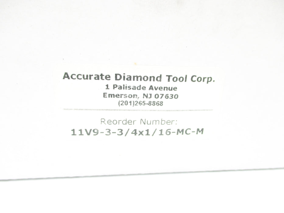 ACCURATE DIAMOND TOOL 11V9-3-3/4X1/16-MC-M NSMP