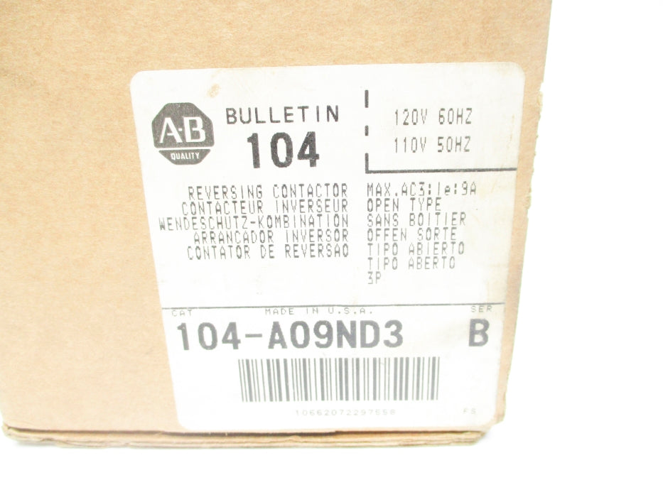 ALLEN BRADLEY 104-A09ND3 SER. B 110/120V 9A (BR/WH) NSMP