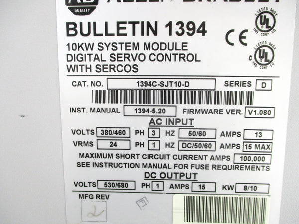 ALLEN BRADLEY 1394C-SJT10-D SER. D F/W V1.080 UNMP