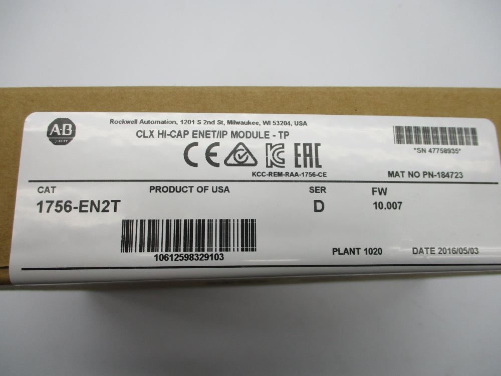 ALLEN BRADLEY 1756-EN2T SER. D F/W 10.007 DATE: 2016 NSFS