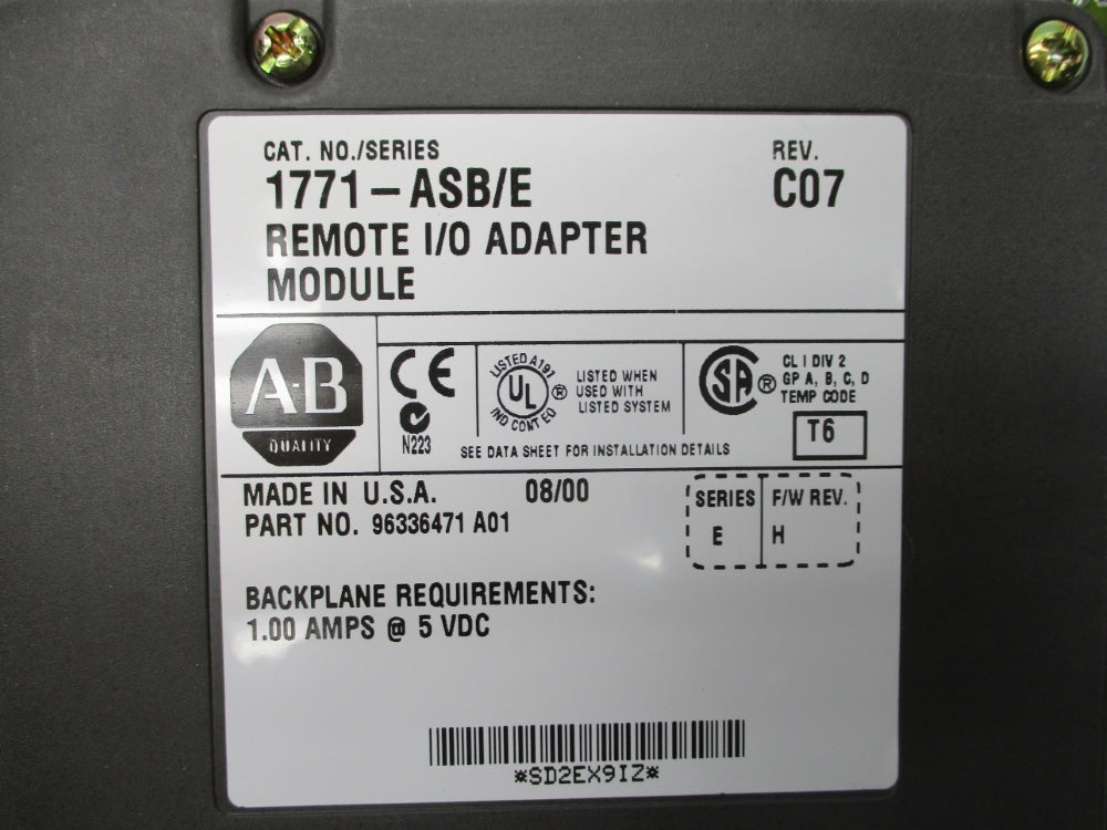 ALLEN BRADLEY 1771-ASB SER. E F/W H REV. C07 NUPI