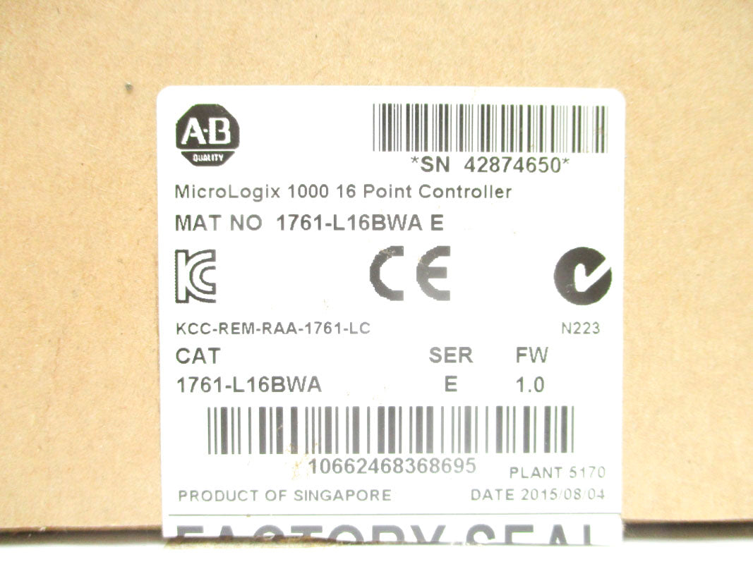 ALLEN BRADLEY 1761-L16BWA SER. E F/W 1.0 24VDC NSMP