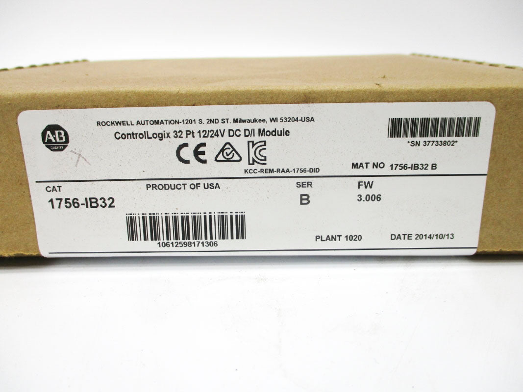ALLEN BRADLEY 1756-IB32 SER. B F/W 3.006 DATE: 2014 12/24VDC NSFS