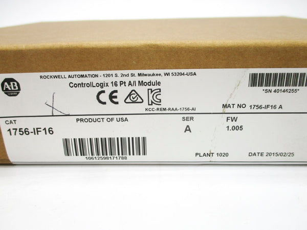 ALLEN BRADLEY 1756-IF16 SER. A F/W 1.005 DATE: 2015 NSFS